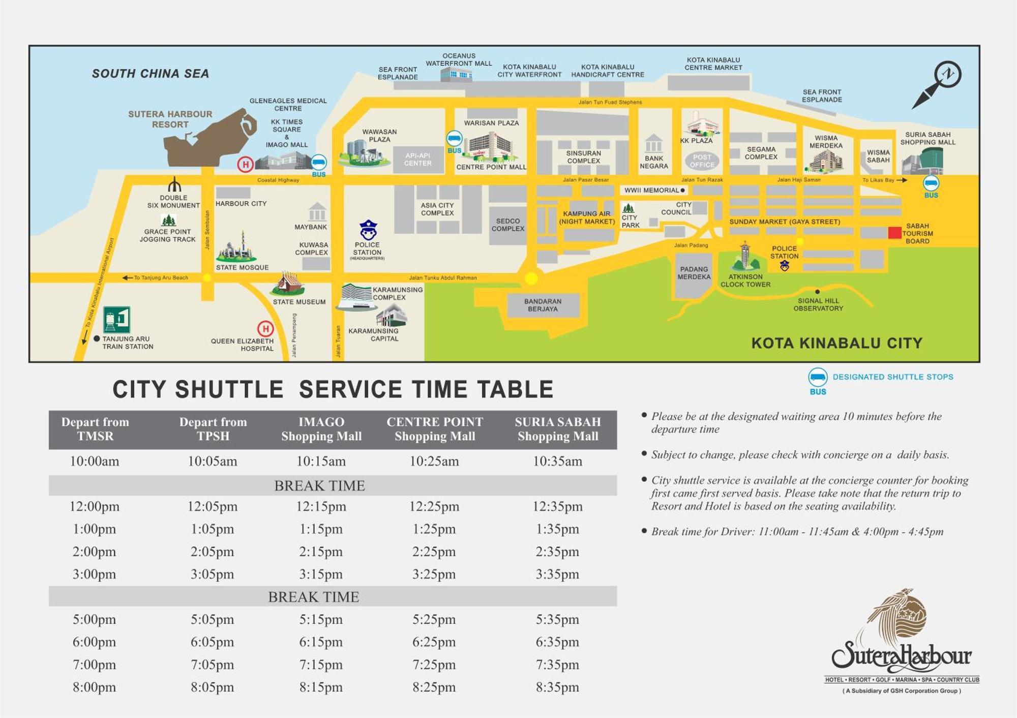 Hotel The Pacific Sutera Kota Kinabalu Exteriér fotografie City Shuttle Service Timetable